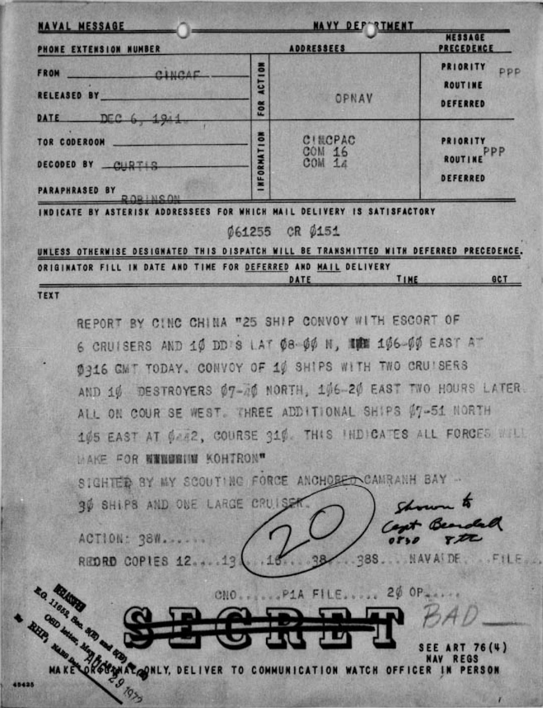 1941-12-06-Contact-Report-on-vessels-at-sea-the-day-before-the-attack-on-Pearl-Harbor