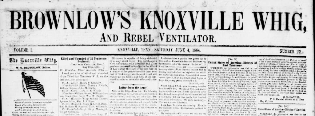 Brownlow's Knoxville Whig and Rebel Ventilator Masthead