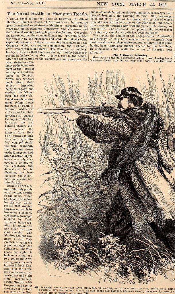 Monitor and Merrimac Battle of Hampton Roads article from Frank Leslie's Illustrated Weekly