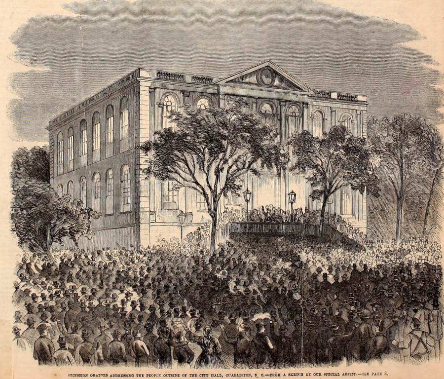 Succession orators addressing the people outside the City Hall, Charleston, S.C. - November 24, 1860 issue of Frank Leslie's Illustrated Weekly