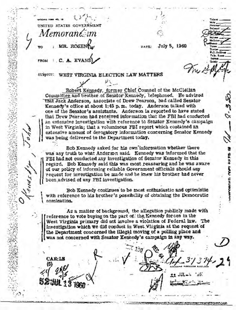 FBI-Memo-concerning-West-Virginia-Election-Law-Matters-and-Senator-Kennedys-1960-Campaign