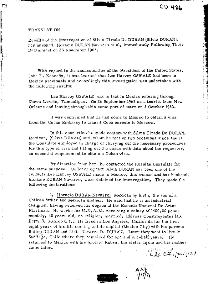 JFK-CIA-Report-Translation of Interrogation Reports of Silvia Duran