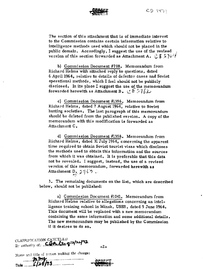 JFK-CIA-Report-1964-09-11 CIA Helms Memo re Approvals and Objections to the Release of CIA Documents Provided to the Commission