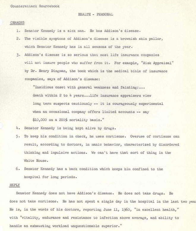 JFK 1960 Election Nixon Opposition Research Sample Page 2