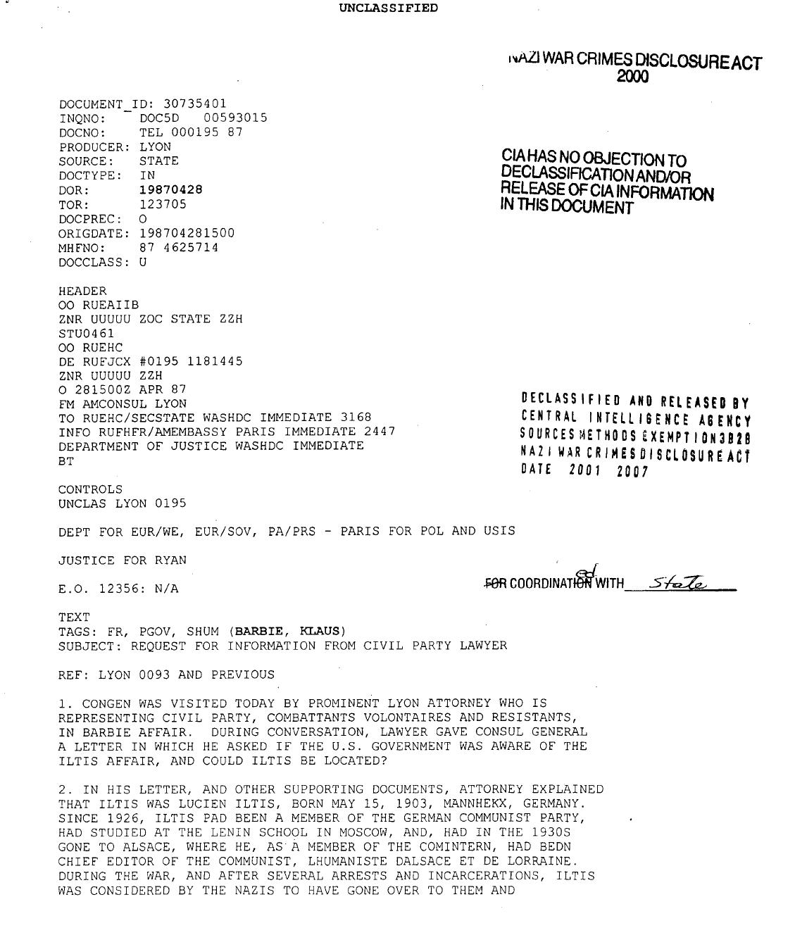 Klaus Barbie CIA Files Page 3