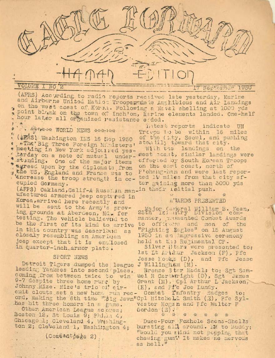 Korean-War-Newspaper-Eagle-Forward-September-17-1950-Page-1-Report-on-Inchon-invasion