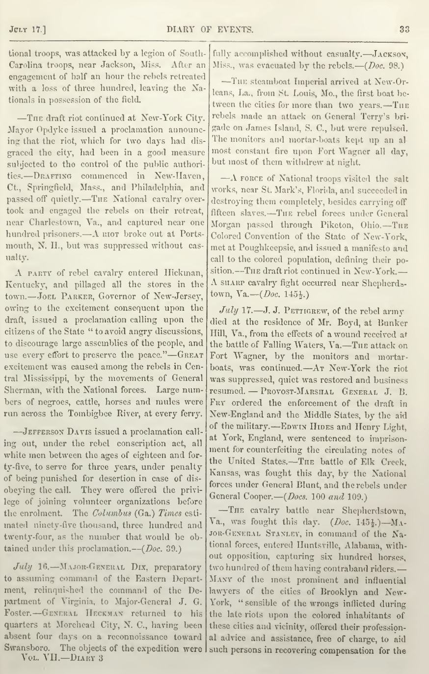 Rebellion Record Diary for July 17, 1863, includes coverage the New York City draft riot