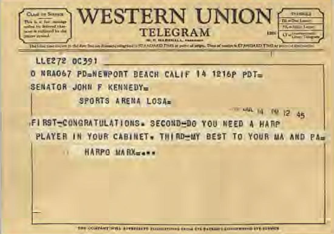 Telegram-from-Harpo-Marx-to-JFK-Congratulating-him-on-winning-the-Democratic-Nomination resize