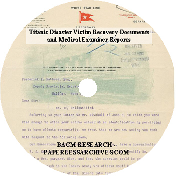 Titanic Disaster Victim Recovery Documents CD-ROM 75dpi