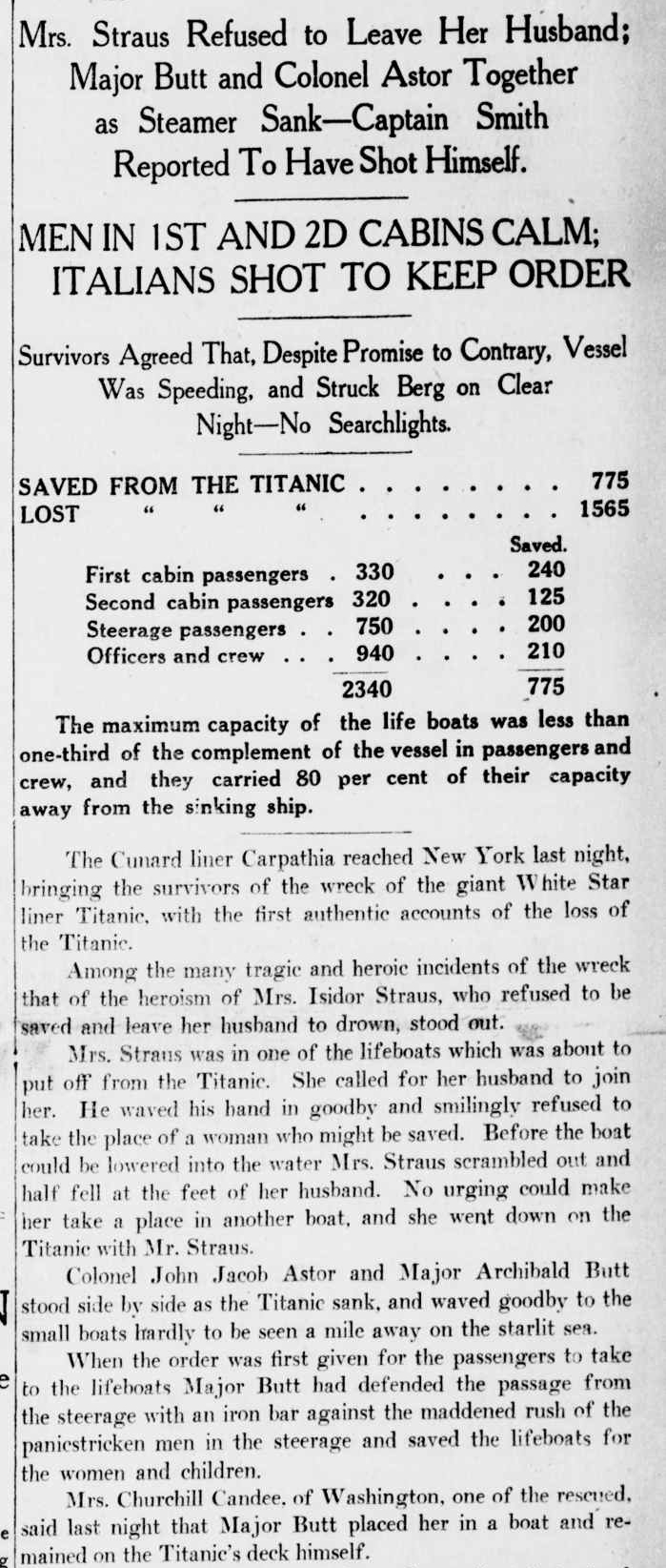 Titanic Newspaper Article 1912-04-19 New-York Tribune, April 19, 1912, Page 1