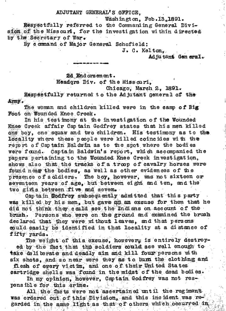 United States Army Reports on Wounded Knee Massacre 2