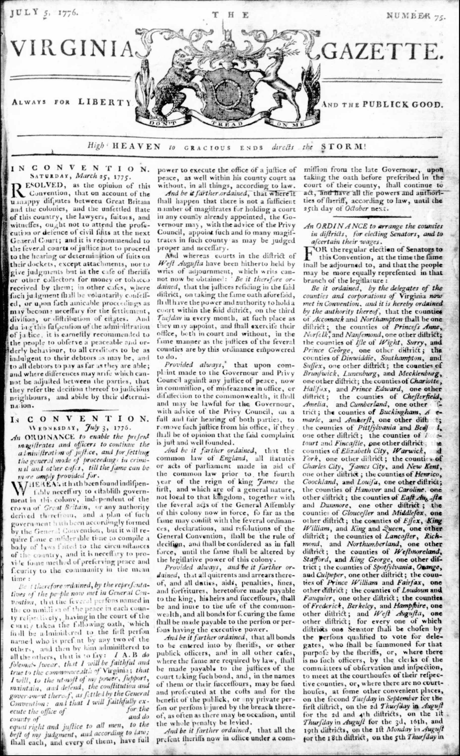 Virgina-Declares-Indepence-from-Britain-Newspaper-Article-Virginia-Gazette-July-5-1776