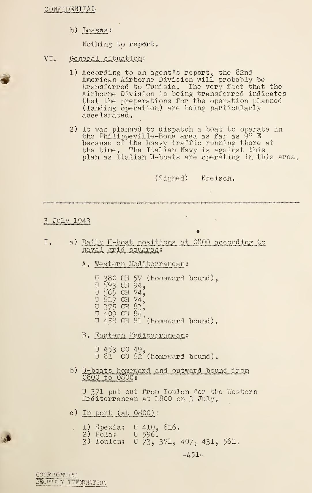 War Diary of Captain U-Boats Sample Entry 2