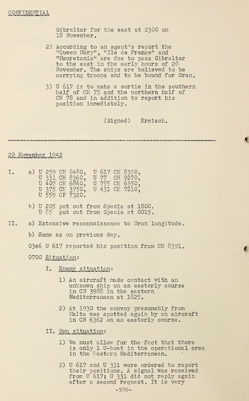 War Diary of Captain U-Boats Sample Entry 4