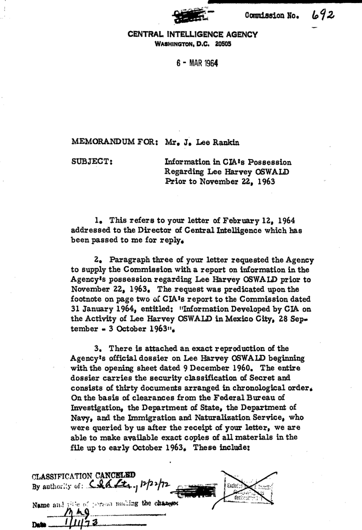 JFK-CIA-Report-Information in CIA's Possession Regarding Lee Harvey Oswald Prior to November 22, 1963
